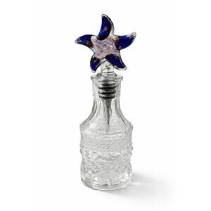 Art Glass Starfish Stopper Bottle Decanter Made in China Blue Gold Fleck
